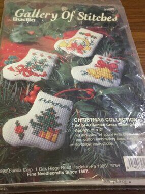 NEW Gallery of Stitches By Bucilla Cross Stitch Kit Stockings
